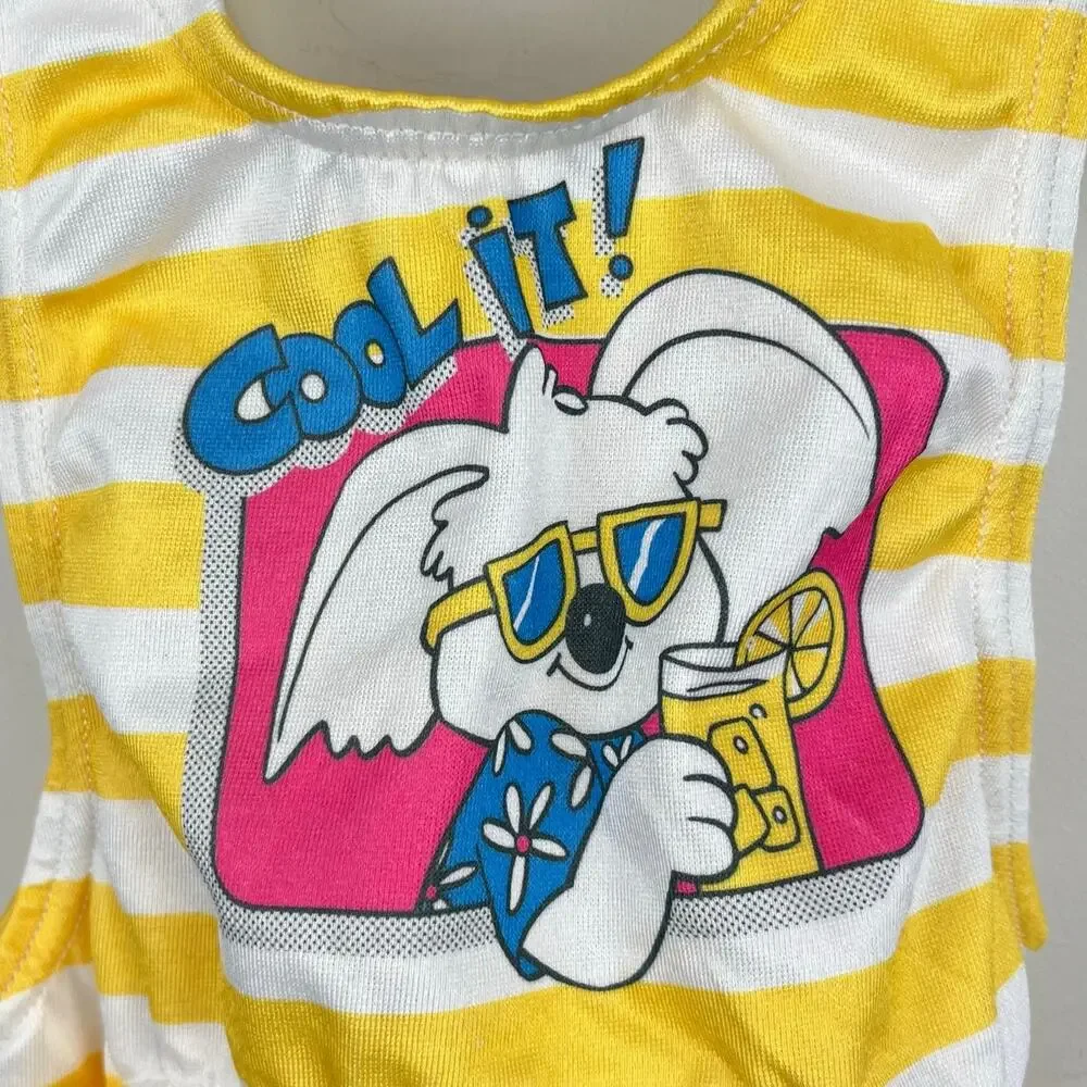 Vintage Carter's Yellow Striped Cool It! Koala Bathing Suit 5T USA